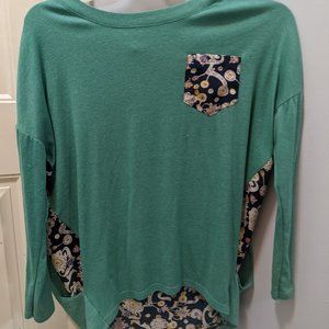 Women's Size M Mint Patterned Baggy Casual Two Layered Top